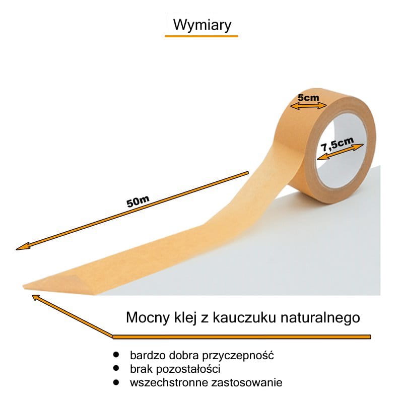 Papierowa taśma klejąca 50 mm x 50 m kauczuk naturalny